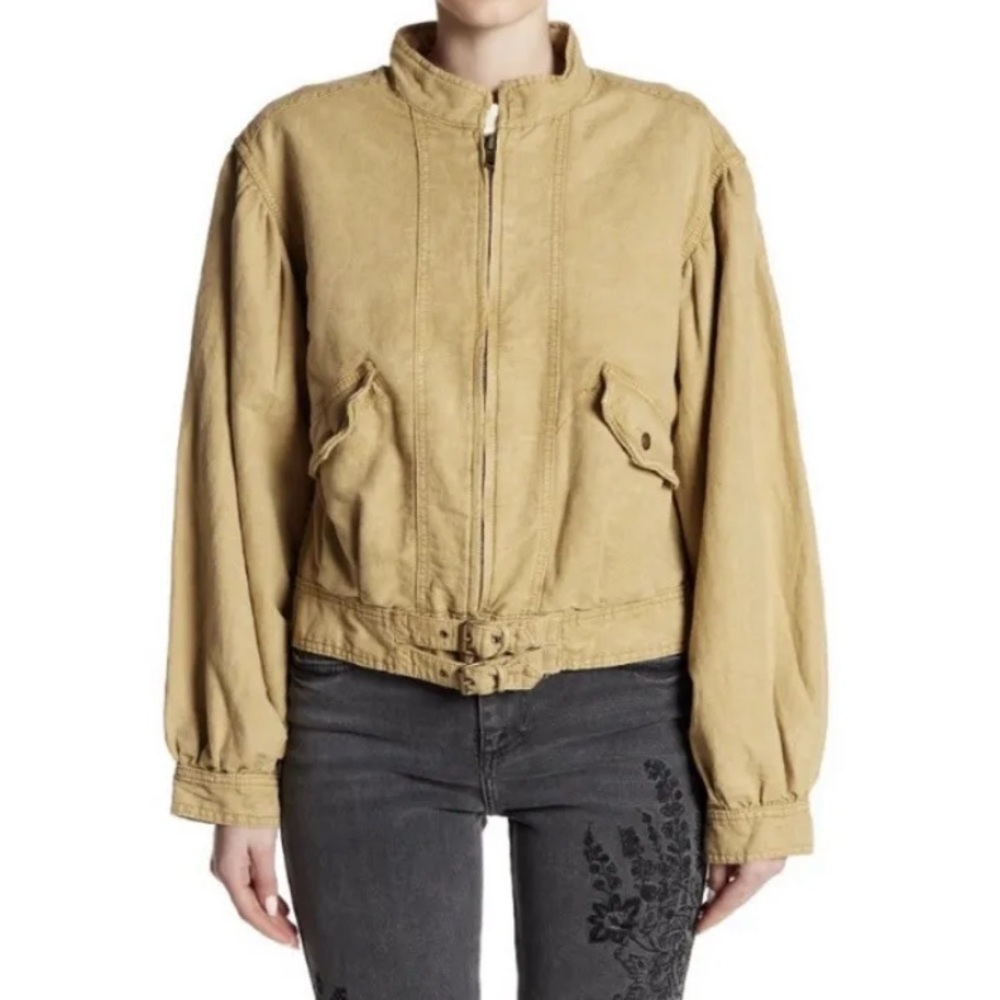 Free People Honey Tan Utility Zip Jacket